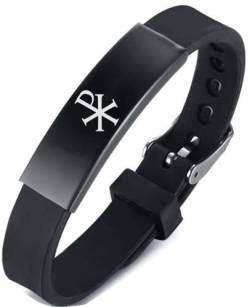 KBNSUIAN Chi und Rho Die Griechischen Wörter XP Christogram Symbol Silikon Armband für Christen, Religiöser Name von Christus Amulett Armreif Katholische Taufe Schmuck für Schutz, Einstellbar von KBNSUIAN