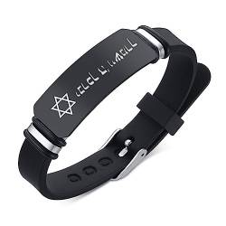 KBNSUIAN Schwarzer Jüdischer Hexagramm Stern von David mit Hebräer Silikon Armband Israel Mezuzah Halskette Armreif Hebräischer Schmuck für Männer Frauen, Einstellbar von KBNSUIAN