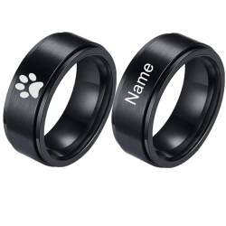 Personalisierter Hunde Katzen Name Graviert Haustier Pfote Spinner Ring Edelstahl 8 mm Zappeln Angst Erleichterung Ring,Pets Andenken Schmuck Erinnerungsgeschenke für Haustierverlust,Size12,Schwarz von KBNSUIAN