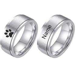 Personalisierter Hunde Katzen Name Graviert Haustier Pfote Spinner Ring Edelstahl 8 mm Zappeln Angst Erleichterung Ring,Pets Andenken Schmuck Erinnerungsgeschenke für Haustierverlust,Size12,Silber von KBNSUIAN