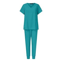 Damen 2-Teiliges Kasacks Set Medizinische Uniform Outfits mit Kasack und Hose Pflege Berufsbekleidung V-Ausschnitt Schlupfkasack+Schlupfhose Pflegeuniform Set Laborkittel Einfarbig Arbeitsuniform von KBOPLEMQ