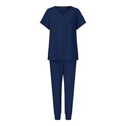 Damen 2-Teiliges Kasacks Set Medizinische Uniform Outfits mit Kasack und Hose Pflege Berufsbekleidung V-Ausschnitt Schlupfkasack+Schlupfhose Pflegeuniform Set Laborkittel Einfarbig Arbeitsuniform von KBOPLEMQ