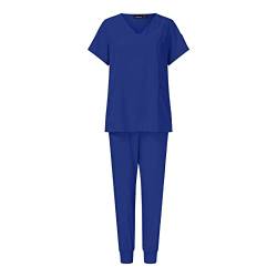 Damen 2-Teiliges Kasacks Set Medizinische Uniform Outfits mit Kasack und Hose Pflege Berufsbekleidung V-Ausschnitt Schlupfkasack+Schlupfhose Pflegeuniform Set Laborkittel Einfarbig Arbeitsuniform von KBOPLEMQ