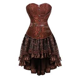 Halloween Kostüm Damen Korsett Burlesque Leder Piraten Rock Halloween Korsett Kleid Rock Corset Dress Bustier Corsagenkleid Damen Steampunk Vollbrust Corsagen Kleid Spitze Gothic Kostüm von KBOPLEMQ