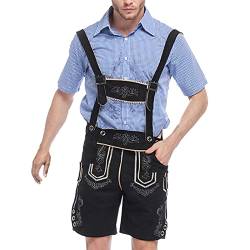 Herren 2 Teilig Oktoberfest Outfit inkl. Hemd Hosenträger Trachten Lederhose kurz, Elegante Trachtenlederhose mit Trägern, original in Dunkelbraun/mittelbraun, Oktoberfest S-XL von KBOPLEMQ