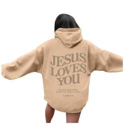 KBOPLEMQ 2023 Jesus Loves You Hoodie Damen Kapuzenpullover Oversize Pullover Sweatshirt Freizeit Sport Langarmshirt Hoodies Oversize Pullover Sweatshirt Freizeit Lose Langarmshirt Training Pulli von KBOPLEMQ