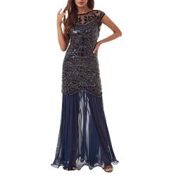 KBOPLEMQ 20er Jahre Kostüm Damen Charleston Kleid Gold Abendkleid Kleid 1920's Art Deco Great Gatsby Kostüm Vintage Retro Pailletten Perlen Kleid Elegante Flapper Ballkleider Cocktailkleid von KBOPLEMQ