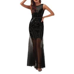 KBOPLEMQ 20er Jahre Kostüm Damen Pailletten Kleid Frauen Elegante Flapper Kleid Gatsby Motto Party Damen Fasching Kostüm Kleid ohne Ärmel V Ausschnitt Knielang Charleston Kleid von KBOPLEMQ