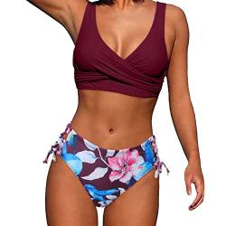 KBOPLEMQ Bikini Damen Set Push Up Badeanzug Sport Sexy Bikini Set Einfarbige Bikini Oberteil Große Brüste Mit Bügel Tanga Bikini Badeanzüg mit Dreieck Cup Spaghetti Zweiteilige Badebekleidung von KBOPLEMQ