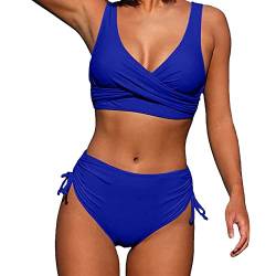 KBOPLEMQ Bikini Damen Set Push Up Badeanzug Sport Sexy Bikini Set Einfarbige Bikini Oberteil Große Brüste Mit Bügel Tanga Bikini Badeanzüg mit Dreieck Cup Spaghetti Zweiteilige Badebekleidung von KBOPLEMQ