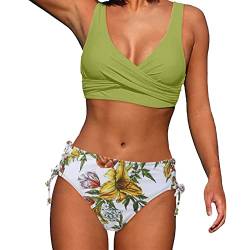 KBOPLEMQ Bikini Damen Set Push Up Badeanzug Sport Sexy Bikini Set Einfarbige Bikini Oberteil Große Brüste Mit Bügel Tanga Bikini Badeanzüg mit Dreieck Cup Spaghetti Zweiteilige Badebekleidung von KBOPLEMQ