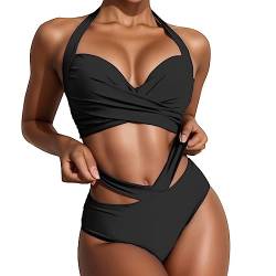 KBOPLEMQ Bikini Oberteil Große Brüste Mit Bügel Damen Bikini Set Tanga Bikini Badeanzüg Push Up mit Dreieck Cup Spaghetti Zweiteilige Badebekleidung Damen Bauchweg Mit Bügel Große Größen von KBOPLEMQ