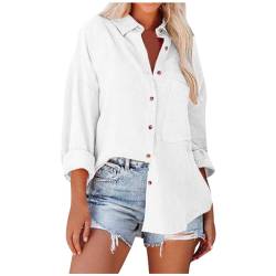 KBOPLEMQ Bluse Damen Musselin Langarmshirt Baumwolle Lässig Oberteile Hemd Langarm Shirts Einfarbig Tops Hemdjacke Button Down Freizeithemd Lose Hemdbluse Sommer Große Größen Hemdbluse von KBOPLEMQ