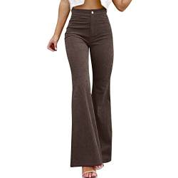 KBOPLEMQ Damen Cord Schlaghose mit Elastischer Taille Flared Pants Einfarbig Schlaghose Elegant Bootcut Stretch-Cordhose Vintage Cordjeans Slim Cordhose Lange Stretch Freizeithose Wide Leg Pants von KBOPLEMQ