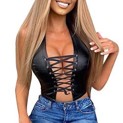 KBOPLEMQ Damen Leder Latex BH Top ohne Bügel Harness Bra Damen Brustfrei BH Push Up Leder Optik Dirndl BH Bra Bustier Bügellos Ouvert Hebe Dessous Schwarz Frauen Bralette Erotik Reizwäsche von KBOPLEMQ