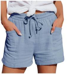 KBOPLEMQ Damen Shorts Sommer Mode Lässige Musselin Hose mit hoher Taille Gerades Bein Sport Lässige Lockere Shorts mit Kordelzug Kurze Hose mit Taschen Gummiband Freizeit Shorts Stoffhose von KBOPLEMQ