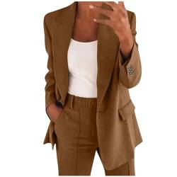 KBOPLEMQ Damen Zweiteiliger Anzug Set Revers Büro Business Formal Blazer Langarm Anzugjacke Hosenanzug Slim Fit Frühlings Jacke und Hose 2 Stück Anzug Karo Kariert Streetwear Sportlich Jacket von KBOPLEMQ