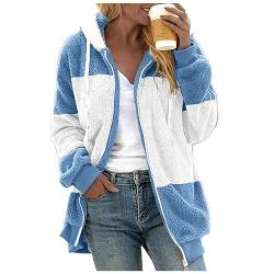 KBOPLEMQ Fleecejacke Damen Oversized Winterjacke Warm Hoodie Teddy Fleece Zip up Sweatshirt Herbst Winter Kapuzenpullover Mantel Elegant Jacke Oberteile Plüschjacke Kapuzenjacke mit Reißverschluss von KBOPLEMQ