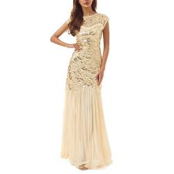 KBOPLEMQ Gatsby Kostüm Damen Charleston Kleid Gold Abendkleid Kleid 1920's Art Deco Great Gatsby Party Vintage Retro Pailletten Perlen Kleid Flapper Ballkleider Cocktailkleid von KBOPLEMQ