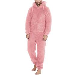 KBOPLEMQ Herren Jumpsuit Teddy Fleece Schlafanzug Einteiler Winter Warm Onesie Kuschelig Overall Flauschig Hausanzug Lang Schlafoverall Weich Pyjama Schlafanzug mit Kapuze & Reißverschluss von KBOPLEMQ