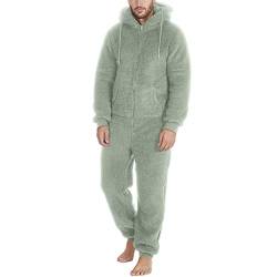 KBOPLEMQ Herren Jumpsuit Teddy Fleece Schlafanzug Einteiler Winter Warm Onesie Kuschelig Overall Flauschig Hausanzug Lang Schlafoverall Weich Pyjama Schlafanzug mit Kapuze & Reißverschluss von KBOPLEMQ