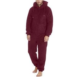 KBOPLEMQ Herren Jumpsuit Teddy Fleece Schlafanzug Einteiler Winter Warm Onesie Kuschelig Overall Flauschig Hausanzug Lang Schlafoverall Weich Pyjama Schlafanzug mit Kapuze & Reißverschluss von KBOPLEMQ