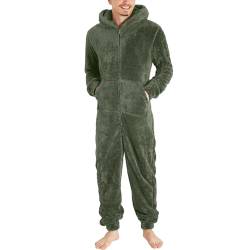 KBOPLEMQ Herren Jumpsuit Teddy Fleece Schlafanzug Einteiler Winter Warm Onesie Kuschelig Overall Flauschig Hausanzug Lang Schlafoverall Weich Pyjama Schlafanzug mit Kapuze & Reißverschluss von KBOPLEMQ