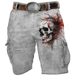 KBOPLEMQ Herren Totenkopf Cargohose Kurz Beachshorts Badehose Wikinger Odin Schädel Totenkopf Swim Trunks Vielfarbig 3D Print Grafik mit Mesh-Futter Strand Kurze Hose Laufen Shorts mit Taschen von KBOPLEMQ