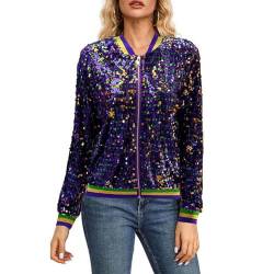 KBOPLEMQ Jacke Damen Pailletten Gold Damen Metallic Pailletten Blazer mit Glitzer Langarm Bomberjacke Langarm Party Club Offen Glitzer Cardigan Metallic Jacket von KBOPLEMQ