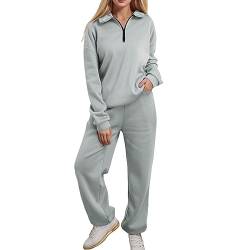 KBOPLEMQ Jogginganzug Damen Set Große Größen Streatwear Trainingsanzüge Set 2 Teilig Oversize Tracksuit Y2K Sportanzug Freizeitanzug mit Fleece-Futter & Baggy Sweathose Weich Baumwolle Hausanzug von KBOPLEMQ