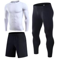 KBOPLEMQ Kompressionsanzug Herren Funktionswäsche Kompression Set Trainingsanzug 3-teiliges Set Atmungsaktiv Leggings, zum Laufen, Radfahren, Gym Outdoor & Zuhause Fitness Bekleidung von KBOPLEMQ