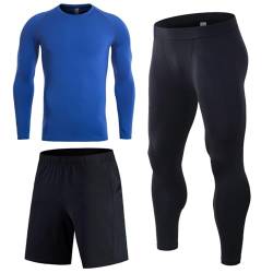 KBOPLEMQ Kompressionsanzug Herren Funktionswäsche Kompression Set Trainingsanzug 3-teiliges Set Atmungsaktiv Leggings, zum Laufen, Radfahren, Gym Outdoor & Zuhause Fitness Bekleidung von KBOPLEMQ