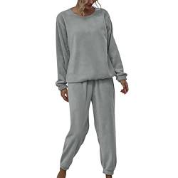 KBOPLEMQ Schlafanzug Damen Lang Schlafanzug Pyjama Fleece Hausanzug Set Flanell Pyjama Frottee Schlafanzüge Zweiteiliger Schlafanzug aus Flanell für Zuhause Loungewear 2 Teiler Damenschlafanzüge von KBOPLEMQ