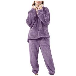 KBOPLEMQ Schlafanzug Für Damen 2-Set Pyjama Mit Lange Oberteile Und Hosen Polar Fleece Hausanzug Thermo Unterwäsche Unterhemd Anzug 2 Stück Hausanzug Warme Pyjamas Set Hausanzug Elegant Schlafanzug von KBOPLEMQ