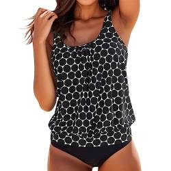 KBOPLEMQ Tankini Damen Bauchweg Badeanzug Zweiteilig Damen Große Größe Tankini Set mit Slip Push Up Bademode Tankinis für Damen Elegant Sommer Badeanzüge, Sportlich Strand Schwimmanzug S-6XL von KBOPLEMQ