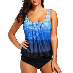 KBOPLEMQ Tankini Damen Bauchweg Badeanzug Zweiteilig Damen Große Größe Tankini Set mit Slip Push Up Bademode Tankinis für Damen Elegant Sommer Badeanzüge, Sportlich Strand Schwimmanzug S-6XL von KBOPLEMQ