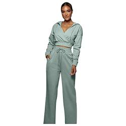 KBOPLEMQ Trainingsanzug Damen Jogginganzug Set Fitnessanzug 2-Teiliges Outfit Set inkl. Crop Top Sweatshirt + Weitem Bein Hose Frauen Sweatsuit Hosenanzug Loose Winter Herbst Warme Sportanzug von KBOPLEMQ