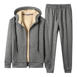 KBOPLEMQ Warmer Jogginganzug Herren Winter Plüsch Trainingsanzug Herren Fleece Hausanzug Herren Winter Gefüttert und Warm Jogginganzug Herren Innen Mit Fell Kapuzenjacke Jogginghose Bekleidungsset von KBOPLEMQ