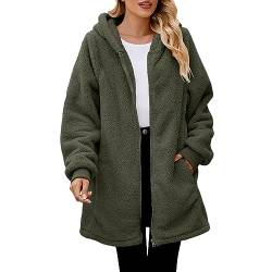 KBOPLEMQ Winterjacke Damen Lang Mantel Plüschjacke Hoodie Jacke Oversize Wintermantel Kurzmantel Warm Cardigan Kapuzenjacke mit Taschen Teddy-Fleece Warm Sweatjacke Fellmantel Outdoor Windjacke von KBOPLEMQ