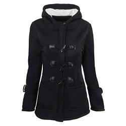 KBOPLEMQ Winterjacke Damen Lang Plüsch Jacken mit Hornknöpfe Herbst Winter Warme Windjacke Lässige Fleece-Kapuzen-Pullover Hoodie Mit Taschen Einfarbig Wollmäntel Mantel Bequeme Wintermantel von KBOPLEMQ