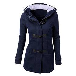 KBOPLEMQ Winterjacke Damen Lang Plüsch Jacken mit Hornknöpfe Herbst Winter Warme Windjacke Lässige Fleece-Kapuzen-Pullover Hoodie Mit Taschen Einfarbig Wollmäntel Mantel Bequeme Wintermantel von KBOPLEMQ