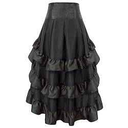 Mittelalter Kleidung Damen Steampunk Rock Lang Maxirock mit Gürtel Gothic Maxirock Punk Rock Renaissance Dress High Taille Walking Rock mit Rüsche Spitzensaum Kleid Halloween Kostüm Damen von KBOPLEMQ