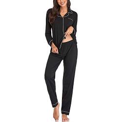 Schlafanzug Damen Lang Baumwolle Pyjama Weiche Set Damen Baumwolle Schlafanzug Sets, Loungewear Pyjama Oberteil+Pyjamahosen Bequeme Nachtwäsche Schlafanzüge Hausanzug Zweiteiler Set von KBOPLEMQ