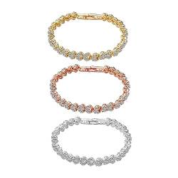 KBRPEY 3PCS Tennis Armband Damen Silber/Gold/Rosegold Kristall Zirkonia Armbänder Set Glänzender Diamant Tennis Armbänder Schmuck Geschenk für Frauen von KBRPEY