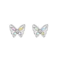 KBRPEY 925 Sterling Silber Farbige Zirkon Schmetterling Ohrringe Klein,Verhindern Allergien Zircon Frauen-Bolzen-Ohrringe, Ohrschmuck Schmuck Geschenke Ohrringe für Damen Mädchen von KBRPEY