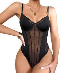 KBRPEY Body Damen Sexy Sheer Mesh Bodysuit Spaghettiträger ärmellos Body Rückenfreie Slim Jumpsuit Unterziehbody Blusebody Schmal Oberteil Mode Going Out Tops von KBRPEY