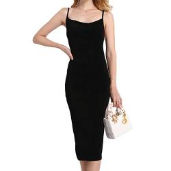 KBRPEY Bodycon Kleid Damen Cami Kleid Figurbetontes Damen Spaghettiträger langkleid Schwarz Sommerkleid Damen Ärmelloses Wickelkleid Enger Partykleid(Negro L) von KBRPEY