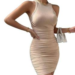 KBRPEY Bodycon Kleid Sexy Damen Wickelkleid Damen Sommer Midikleid Elegant Enges Kleid Ärmelloses Sommerkleid Schick Shapewear Dress Festliche Kleider für Frau(Caqui L) von KBRPEY