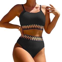 KBRPEY Damen Bikini Set High Waist Schwimmanzug Trendy Sexy Bademode Zweiteiliger Badeanzug Triangel Bikini Swimsuit Beachwear (Schwarz XL) von KBRPEY