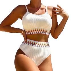 KBRPEY Damen Bikini Set High Waist Schwimmanzug Trendy Sexy Bademode Zweiteiliger Badeanzug Triangel Bikini Swimsuit Beachwear (Weiss L) von KBRPEY